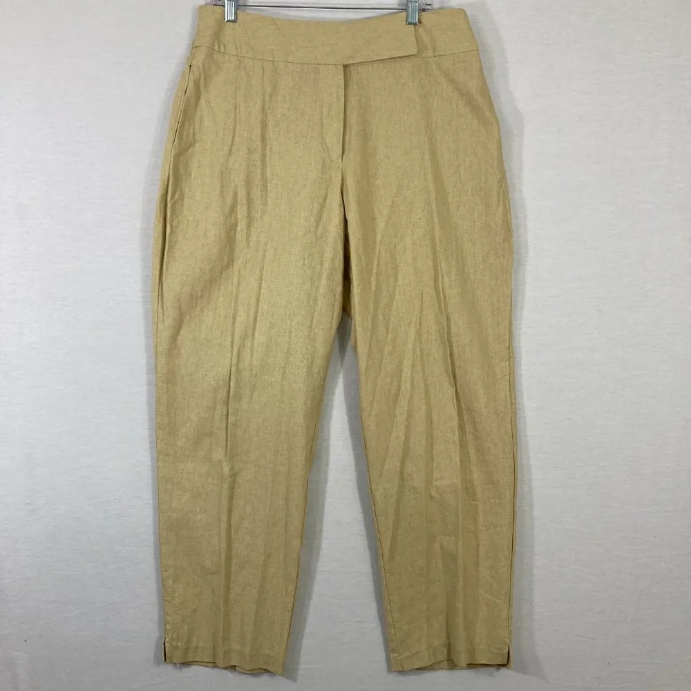 NEW Ashley Stewart Cream/Beige Straight Leg Linen Blend Pants size 14